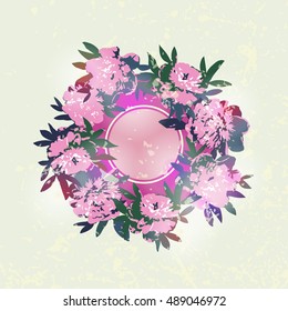 Beautiful wreath of peonies - vector illustration