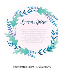 Beautiful Wreath Poster, Vector Illustration. Beautiful Card with Place for Inscription. Wreath Leaves on White Background. Delicate Summer Poster Design Cartoon. Colorful Creative Item.