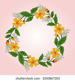 Beautiful wreath yellow flowers and leaf on vintage color with space for text vector design.