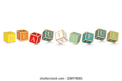 BEAUTIFUL written with alphabet blocks - vector illustration