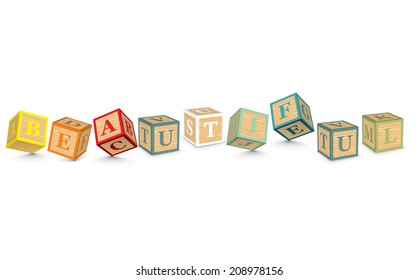 BEAUTIFUL written with alphabet blocks - vector illustration