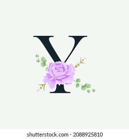 Beautiful Y alphabet with Floral logo decoration template. Luxury font with green leaves emblem botanical vector illustration.
