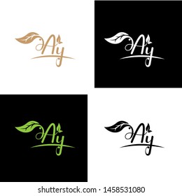 Beautiful A Y letters with leaf. Handwriting, Signature, wedding, fashion, boutique, jewelry, botanical , floral logo creative Vector logo Design template