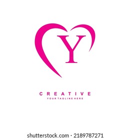 beautiful Y logo design with pink love. letter Y logo with heart. beauty logo