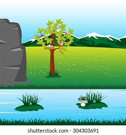 Beautiful year landscape riverside and mountain tops