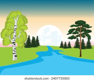 Beautiful year landscape yard and tree in the morning