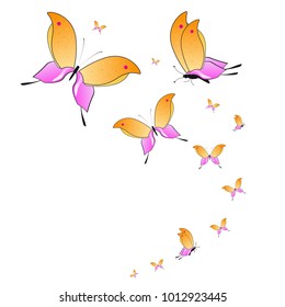 beautiful yellow butterflies, isolated on a white