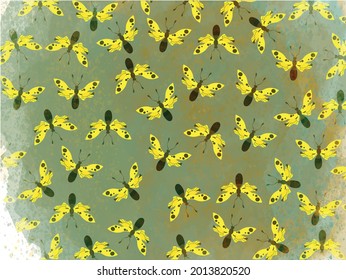 Hermoso patrón de mariposas amarillas con fondo gris, vectorial Ilustración