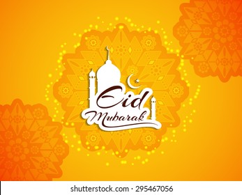 Beautiful yellow color bright Eid Mubarak vector greeting card design.