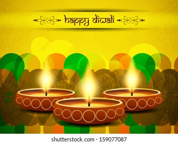 Beautiful yellow color card for Diwali with lamps. vector illustration