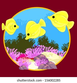 beautiful yellow fish with background scenery under the sea
