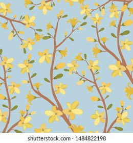 Beautiful yellow floral  flower on branch pattern,illustration vector doodle comic art.