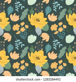beautiful yellow floral garden seamless pattern