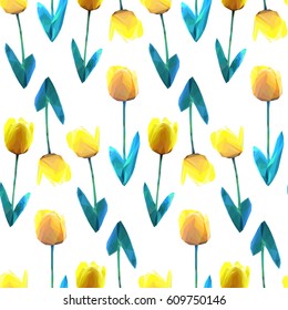 Beautiful yellow flower low poly illustration. Tulip seamless pattern. Low poly vector design pattern