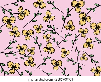 Beautiful yellow flower pattern on pink background vector illustration for print or wallpaper backdrop. Spring or summer vibes drawing.