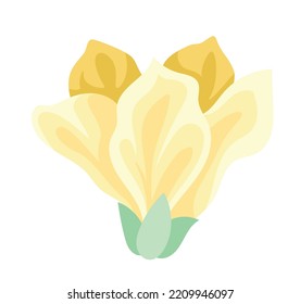 Beautiful yellow flower. Plant with large leaves and petals. Sticker for social networks and messengers. Biology and botany. Nature, floristry and environment. Cartoon flat vector illustration