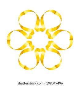 Beautiful yellow flower of swirled ribbons on white background
