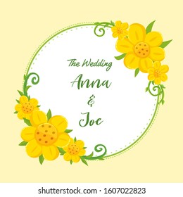 Beautiful Yellow Flower wreath decoration, Floral circle frame with green leaves vector illustration