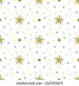 A beautiful yellow flowers seamless pattern, decorated with small flowers on a yellowish white.