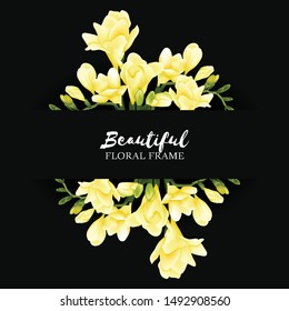 Beautiful yellow freesia floral frame with horizontal label for decoration