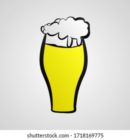Beautiful yellow glass glass of tasty fresh foamy light beer on a white background.