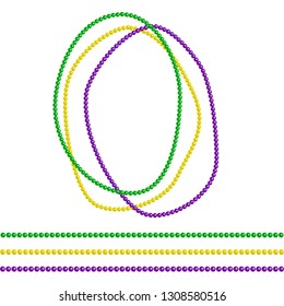 Beautiful yellow, green, purple beads on a white background. Mardi Gras Party. Venetian carnival mardi gras party.  Vector Design with carnival symbol 