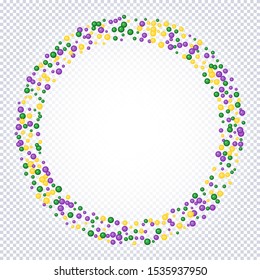 Beautiful yellow, green, purple beads on a transparent background. Mardi Gras Party. Venetian carnival mardi gras party.  Vector Design with carnival symbol 