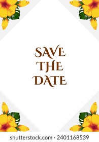 Beautiful yellow hibiscus flower wedding invitation design