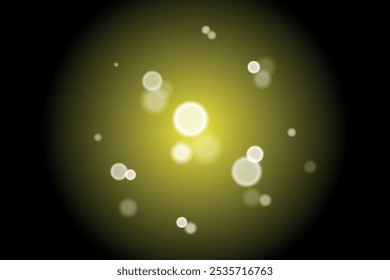 Beautiful yellow light effect on dark background, glare, beautiful diffused light, bokeh effect