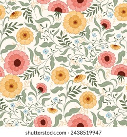 Beautiful yellow orange bloom pattern Spring summer soft fashion and accessories print design