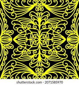 Bewundernswertes gelbes orangefarbenes Batik ethnische Farbblume Blüte und Blatt Rahmen Design Vektorgrafik für Hintergrundanzeigen oder Präsentationsvorlage