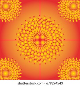 Beautiful yellow and orange gradient flower tile pattern in vector