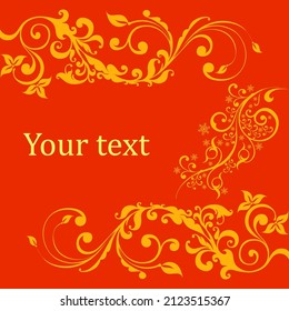Beautiful yellow patterns on a red background with space for text, vector illustration