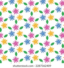 Beautiful yellow, pink and blue flower pettern with green leaf. Design for background, carpet,fabric, cloth, embroidery.