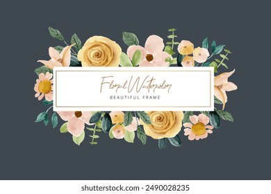 beautiful yellow pink floral watercolor frame