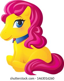 beautiful yellow pony with a pink mane