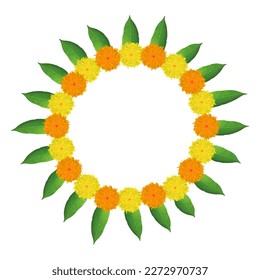 Beautiful yellow and red flower rangoli for indian festival decration diwali