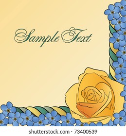 Beautiful yellow rose in blue forget-me-nots