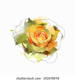 Beautiful yellow rose, with elements of the sketch, watercolor, can be used as greeting card, wedding invitation, birthday and other celebration or a summer background. Vector .