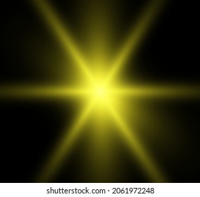 A beautiful yellow star flashed against a transparent background, a bright sun. Vector illustration