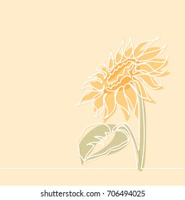 Beautiful Yellow Sunflower. Continuous Line Drawing. Soft Colors Vector Illustration