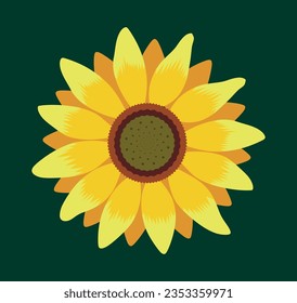 Beautiful Yellow Sunflower Isolated on Green Background. Flower Vector Illustration. Sunflower Clip art