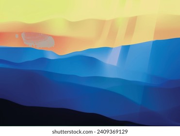 beautiful yellow sunrise on blue hill vector illustration for any design purposes.