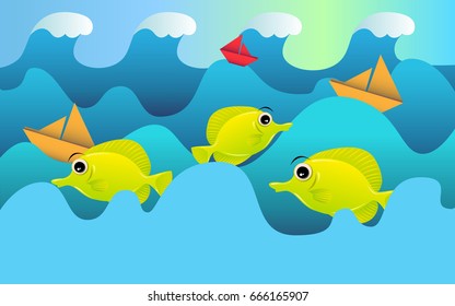 beautiful yellow tang jump. vector illustration. cartoon