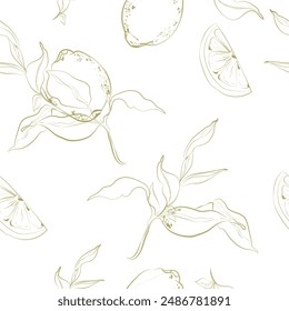 Beautiful yellow and white seamless doodle pattern with  lemons sketch. Hand drawn trendy background. Design background greeting cards, invitations, fabric and textile. Summer mood