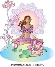 Beautiful yoga lady meditating