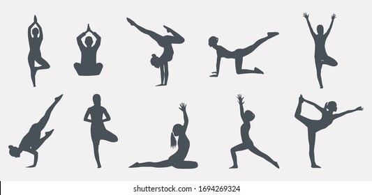 beautiful yoga poses icon pack in dark color