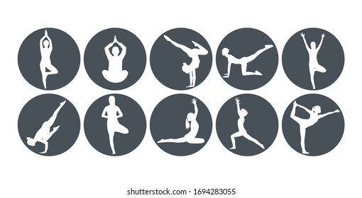 beautiful yoga poses logo icon set