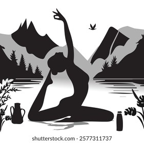 Beautiful Yoga Vector Silhouette Design for Meditation and Wellness.