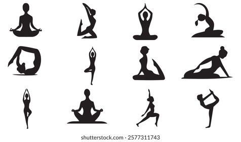 Beautiful Yoga Vector Silhouette Design for Meditation and Wellness.